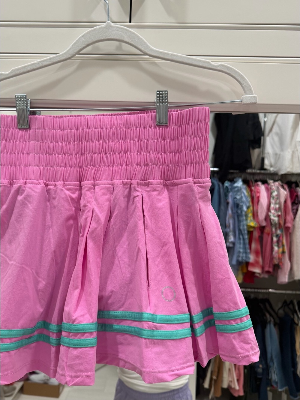 High-Waist Pink Circle Skirt with Green Striped Trim